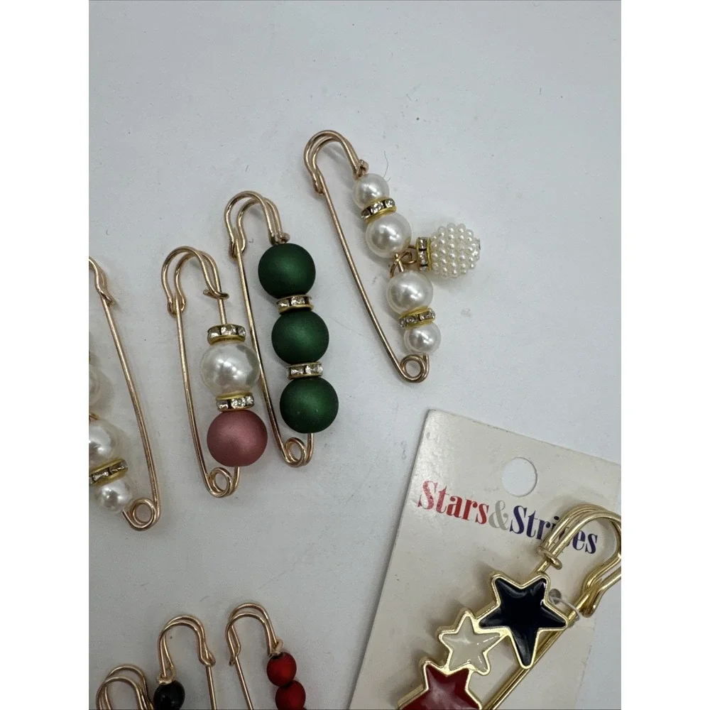 Vintage Beaded Safety Pin Brooch Lot‎ Of 18